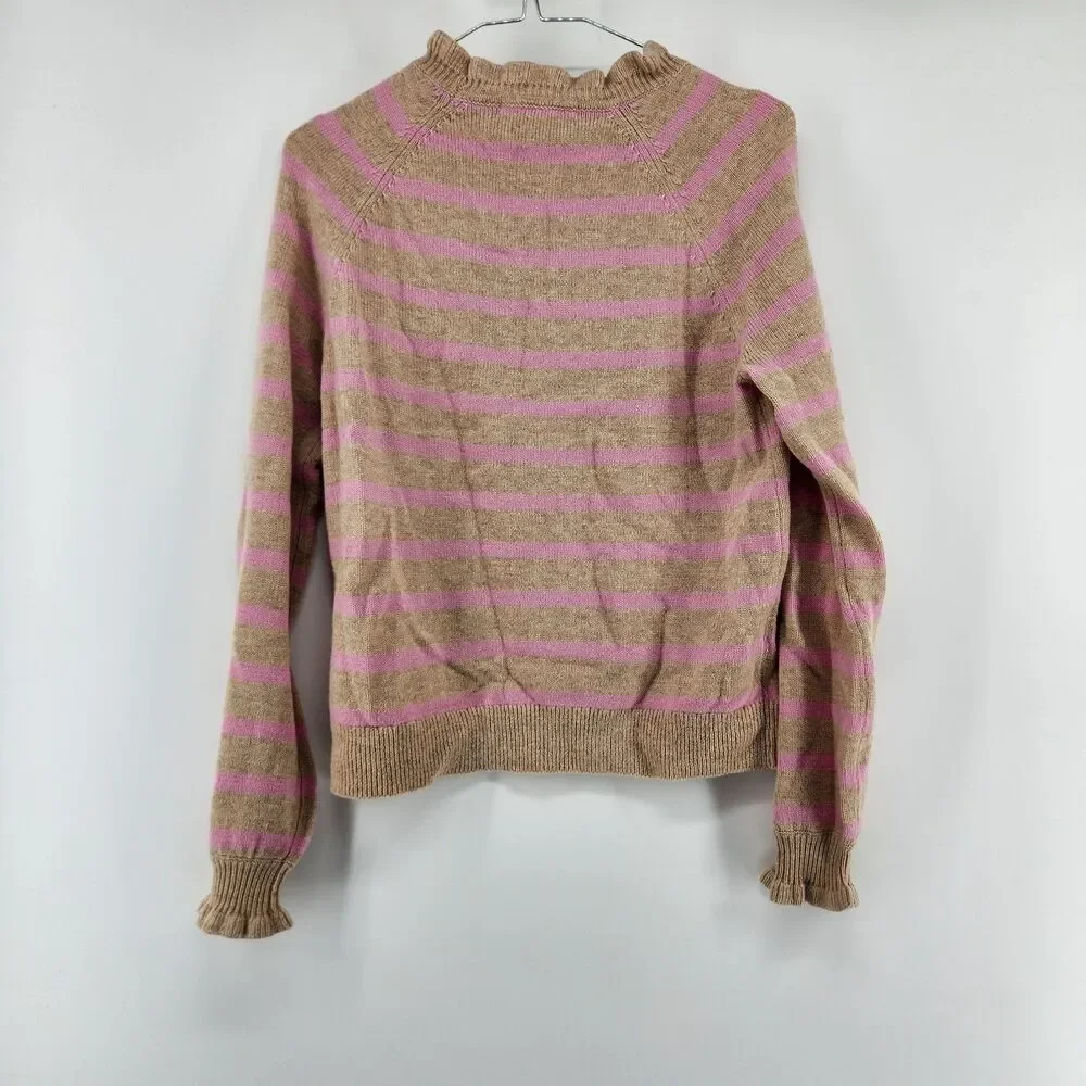 BNWT Boden Women's Small Camel Pink Stripe Fae Fair Isle Frilled Sweater - Picture 2 of 7